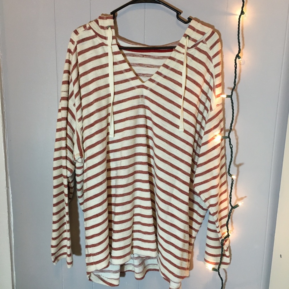 Over-Sized Cream/Red Striped Hoodie / Cover Up